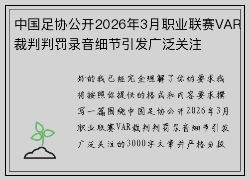 中国足协公开2026年3月职业联赛VAR裁判判罚录音细节引发广泛关注